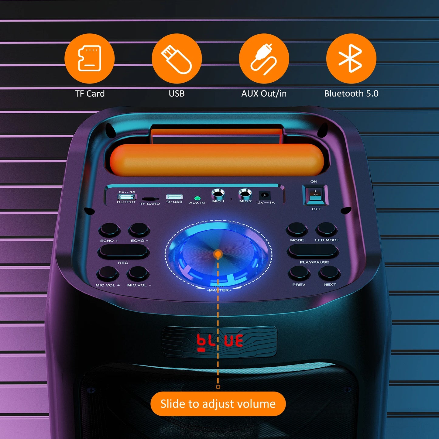 FanFun T8 Large Bluetooth Speaker, Wireless Speaker with Wheels and Push Rod, Karaoke Machine with Two Microphones With Tws