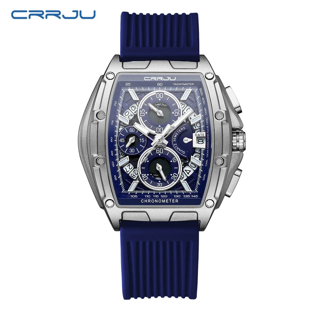 CRRJU Brand Men Watch Domineering Barrel Watch Curved Mirror Hollow Surface Sports Men Watch Silicone Quartz Wristwatch