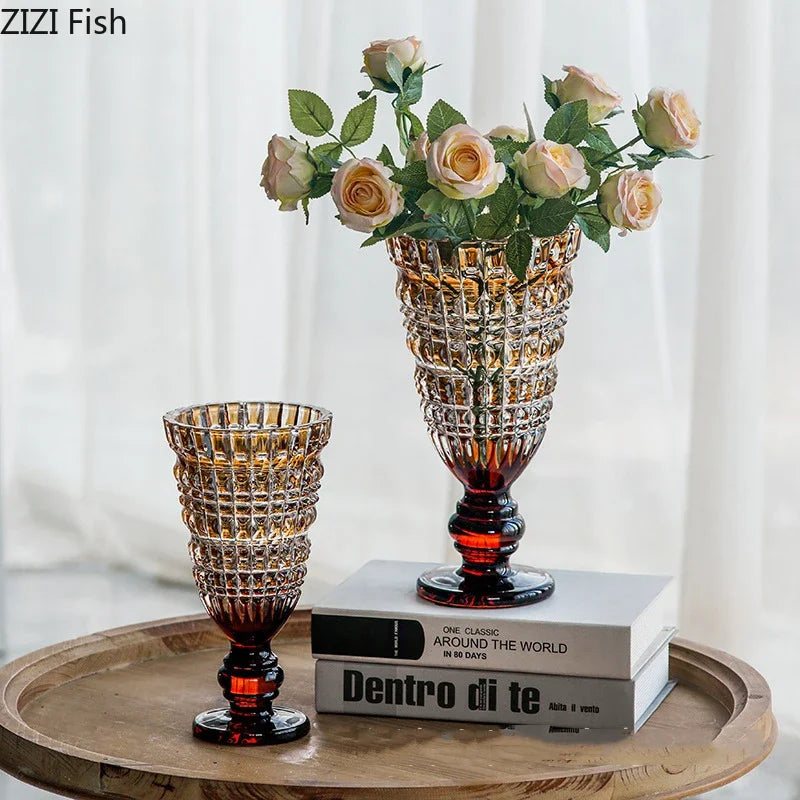 Goblet Shaped Transparent Glass Vase Desk Decoration Flower Arrangement Hydroponics Flower Pot Floral Vases Room Aesthetic Decor