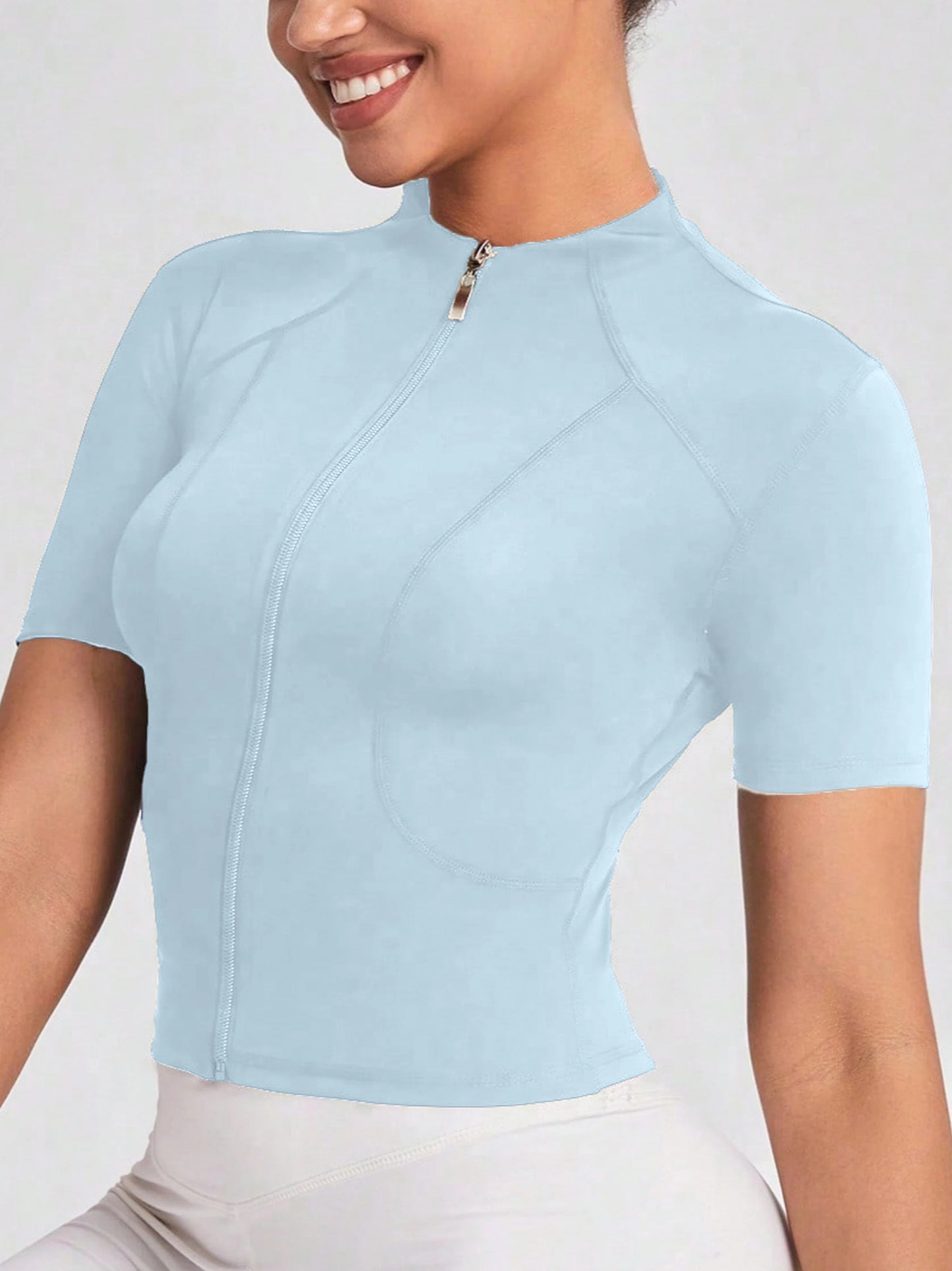 Fitness girl cycling yoga suit top, high-end full zipper jacket, sports T-shirt, training running short sleeved summer