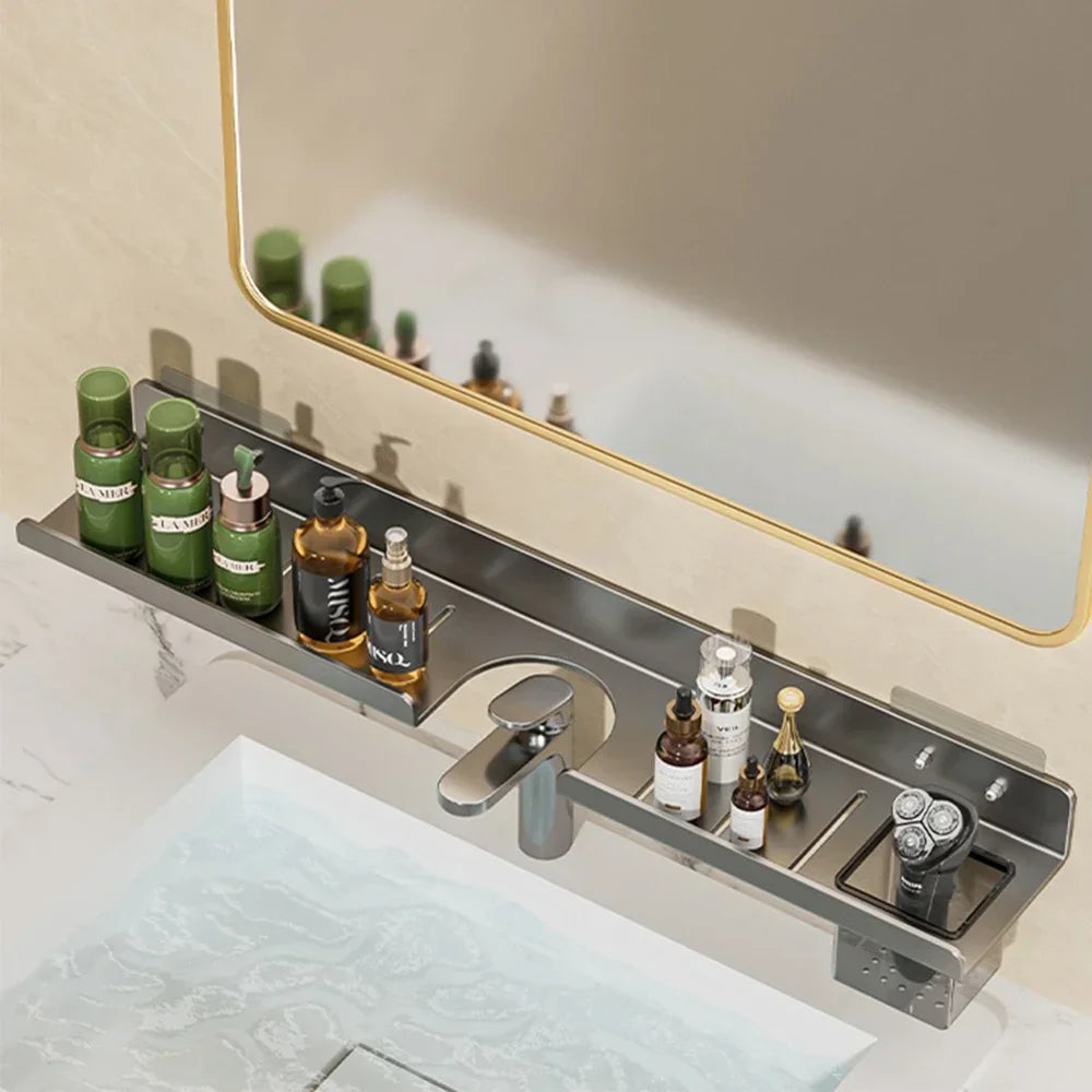 Modern Wall mounted mirror front bathroom shelf faucet washbasin washbasin Skin care products no punch bathroom toilet tray