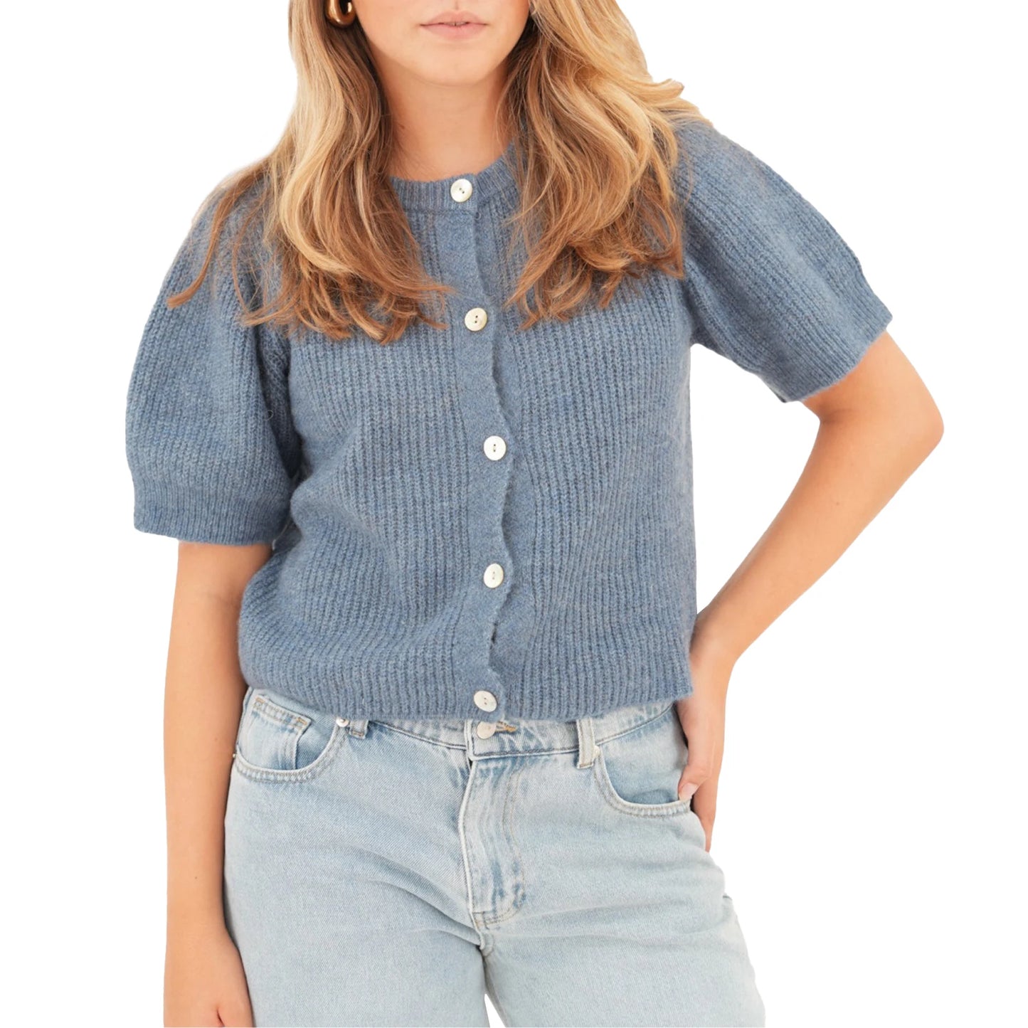 Women s V-Neck Button Down Knit Cardigan Sweater Solid Color Ribbed Loose Fit Short Sleeve Cropped Pullover Top