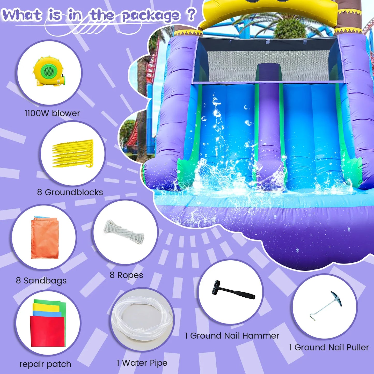 26FT Commercia Large PVC Inflatable Double Water Slides Water Park for Outdoor Children's playground, children's toys