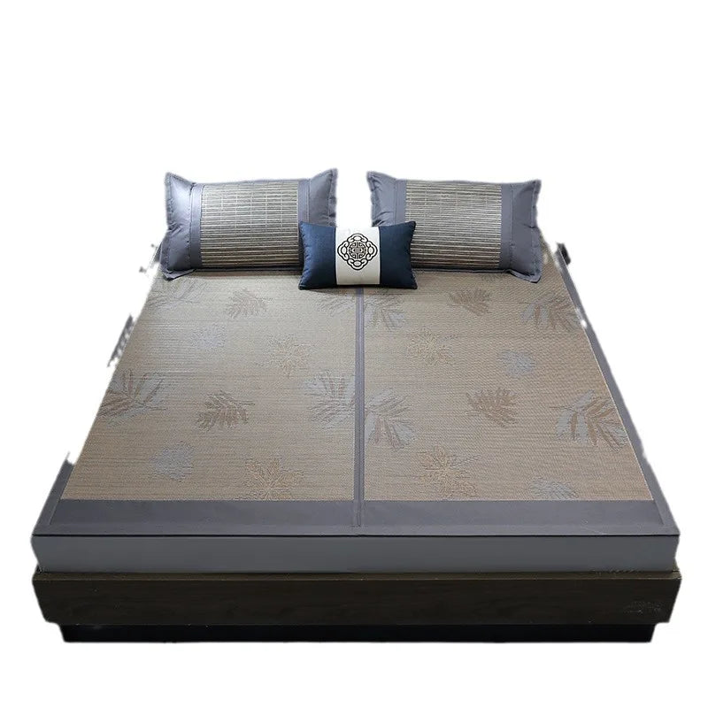Wormwood mat bamboo mat summer household double bed foldable double-sided ice silk mat summer mat dual-use straw mat