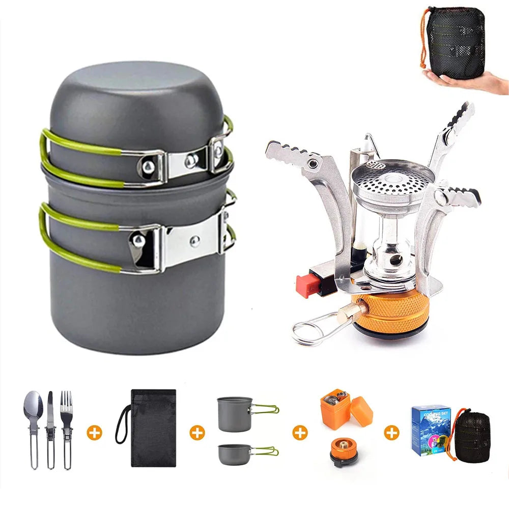 10 pieces Lightweight Camping Cooker Pan Set Aluminum bivouac kitchen Utensils Kit -, Dinnerware Cutlery Utensil pot pan