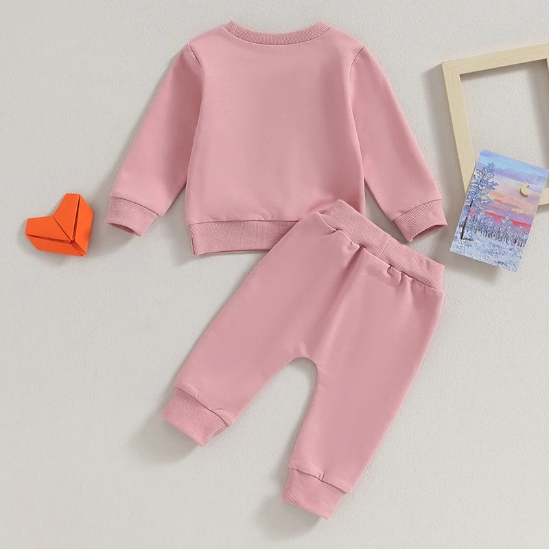 Toddler Baby Girl Clothes Crewneck Pullover Print Sweatshirt Pants Suit Baby Fall Winter Outfit