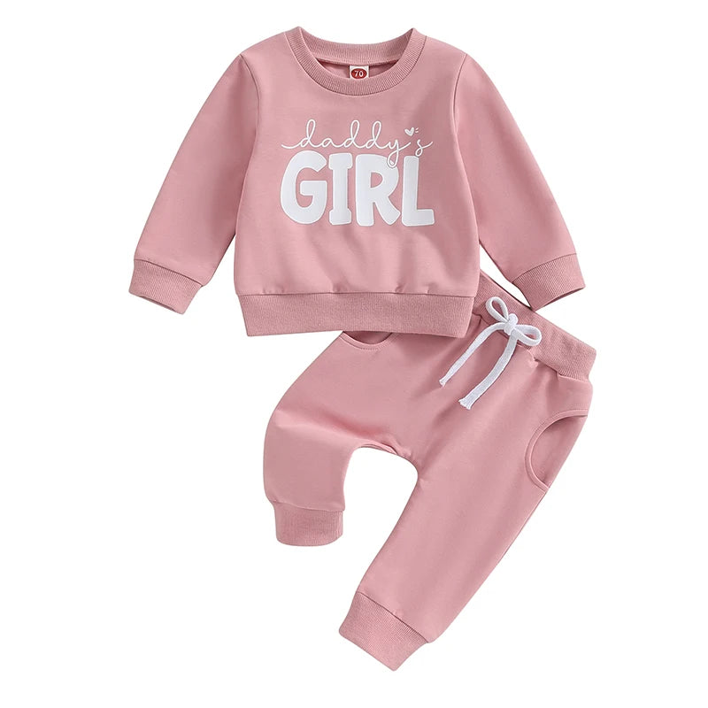 Toddler Baby Girl Clothes Crewneck Pullover Print Sweatshirt Pants Suit Baby Fall Winter Outfit