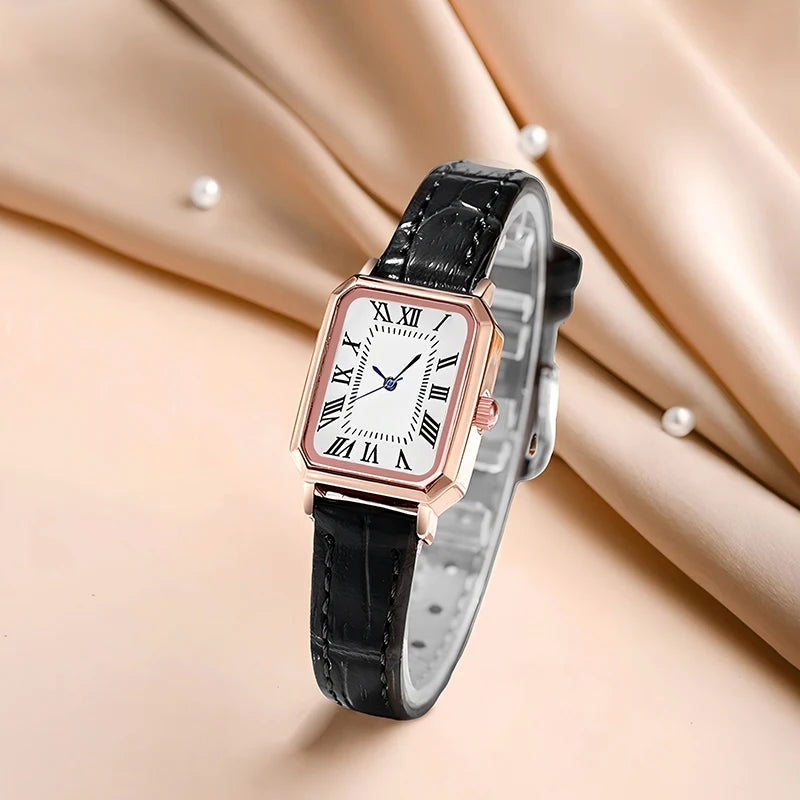 Women's Watch, Quartz Watch, Simple Fashion Casual Watch, Small Elegant Leather Strap, Square Dial with Roman Numerals