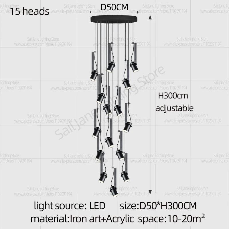 Led Spotlights Chandelier Minimalist Modern Living Room Lighting Home Decoration Hanging Restaurant Lamp Stairs Pendent light
