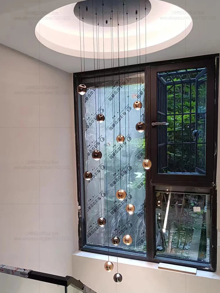 Living Room Spherical Lighting Apartment Stairwell Hanging Lamps Villa Hall LED Staircase Pendent Lights Modern Lobby Chandelier