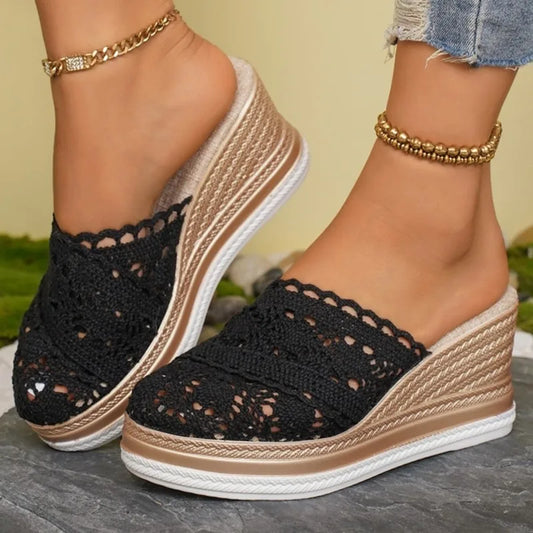 Shoes Women Sandals Summer Fashion Wedge Shoes Woman Breathable Women's Sandals Slide Soft Footwear Female High-Heeled Sandals