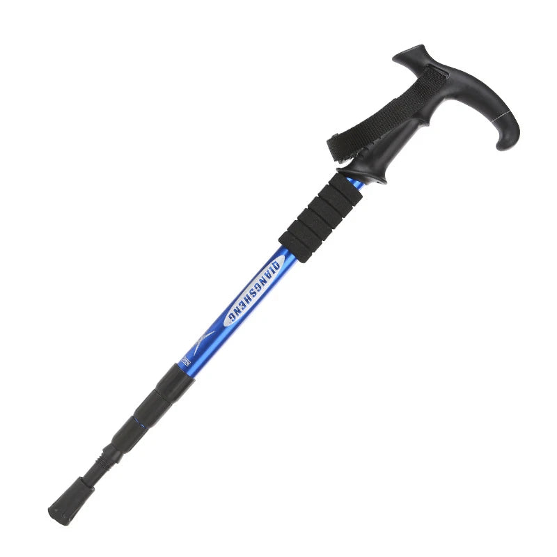 Four-section T-handle Trekking Pole Outdoor Travel Cane Climbing  Pole Aluminum Alloy Telescopic Pole Hiking Walking Stick