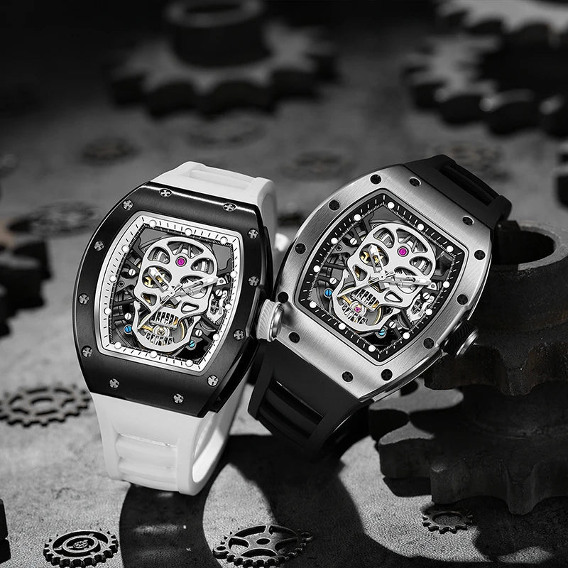 Fashionable Automatic Movement Mechanical Watch for Men Hollow Design High Quality Waterproof Mens Stylish Tonneau Rel