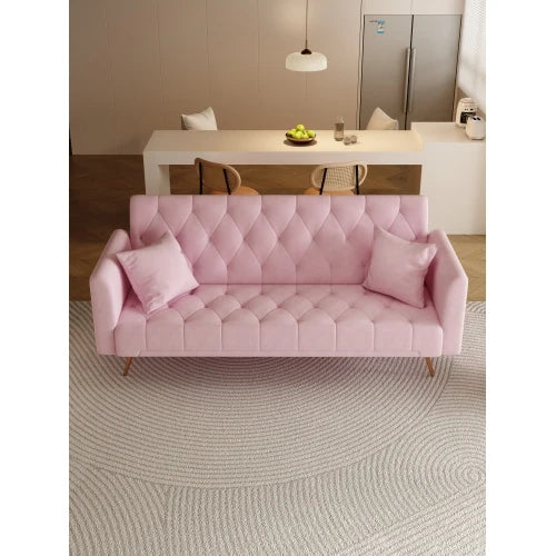 PINK onvertible love seat sofa, American retro pink velvet, suitable for small living room, bedroom, office