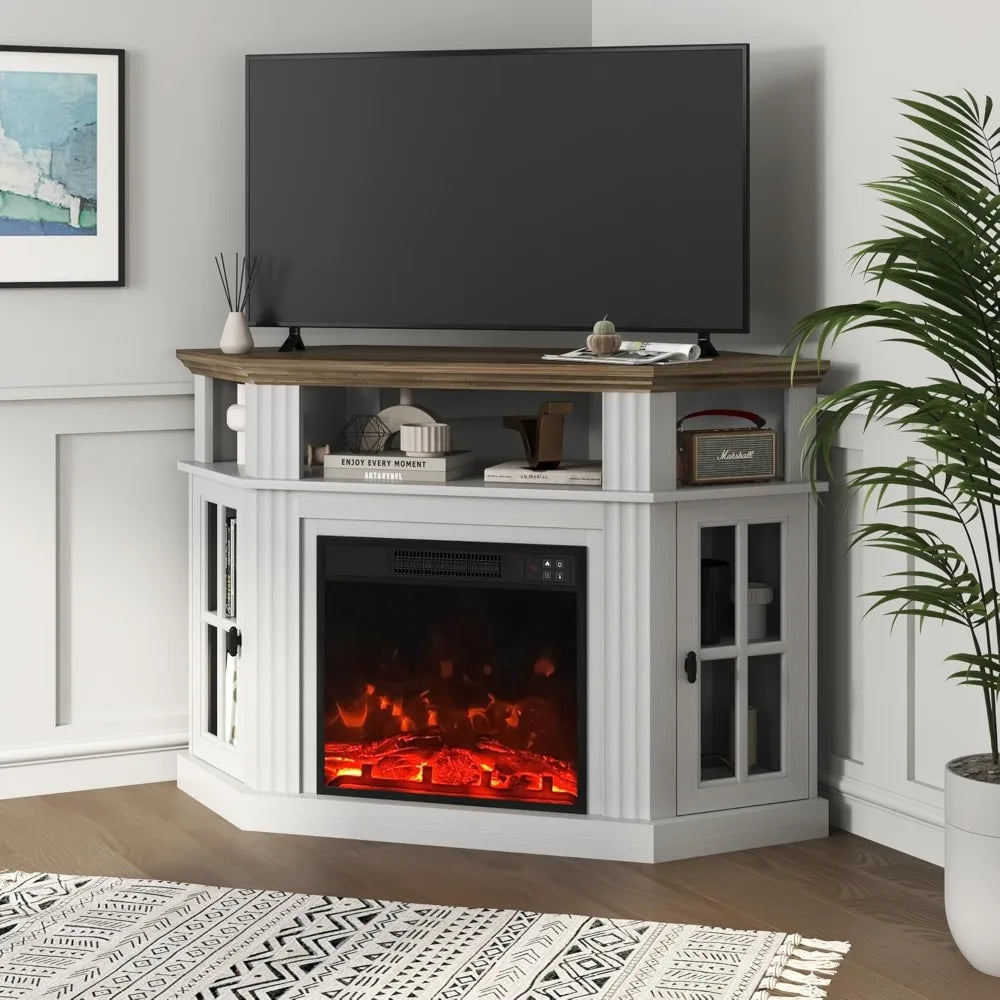 Corner Fireplace TV Stand for Television up to 55" with Storage Cabinets, Entertainment Center, Media Console for Living