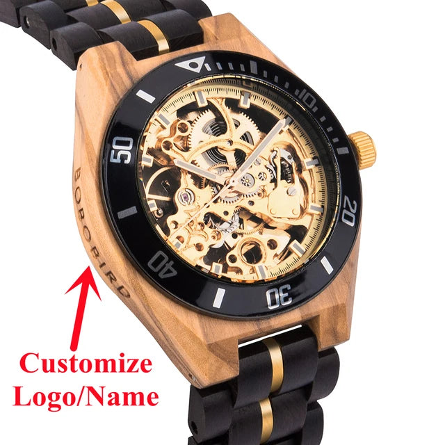 Mechanical Watch BOBO BIRD Wooden Watches Men Luxury Fashion Automatic Wristwatch Luminous Timepiece Clock Custom Gift Box OEM