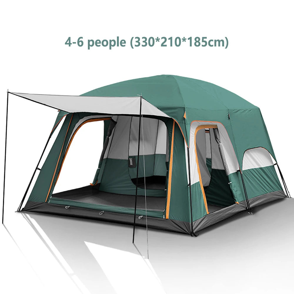 3-12 Person Outdoor Camping Team Tent Double Layers Oversize 2 Bedrooms Thickened Rainproof Company Family Camp Tour Equipment