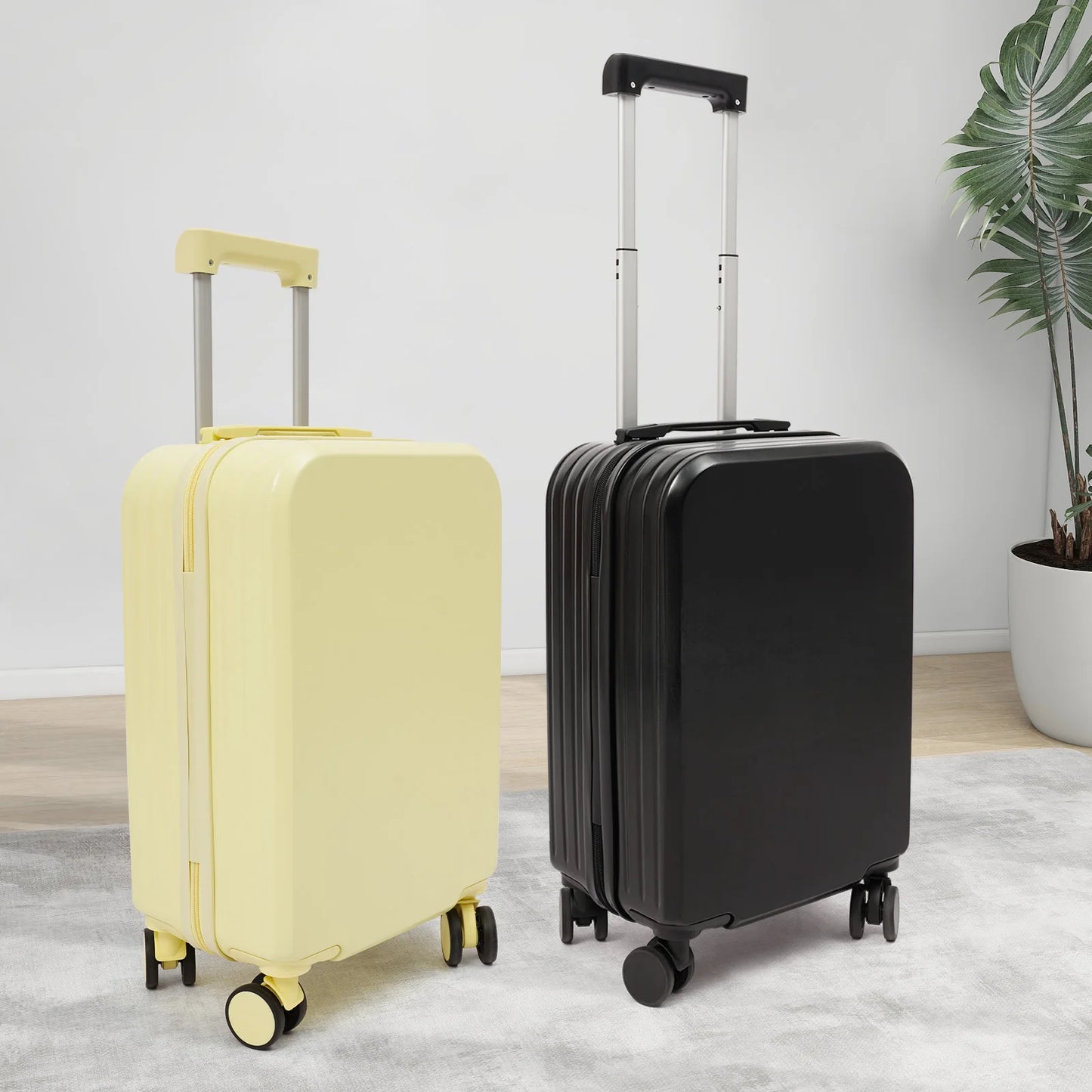 20in Light Yellow ABS Travel Luggage Suitcase with 998 Cup Holder,Rectangular Load 40kg 4 * Shock-absorbing Wheels
