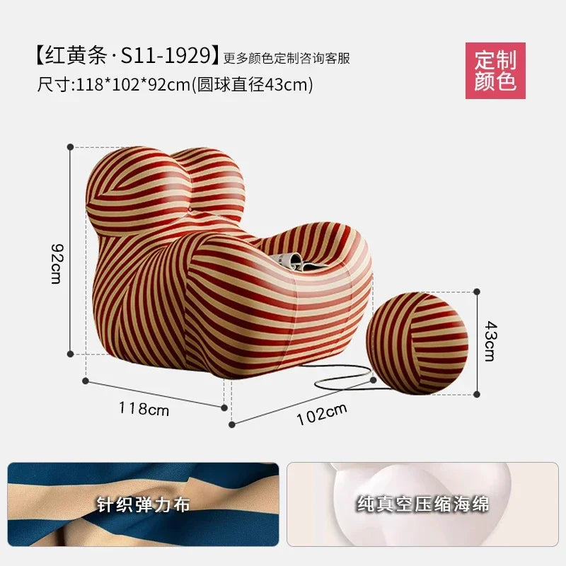 Modern Striped Bean - Bag Sofa with Ottoman, Cozy & Stylish Living Room Furniture,Designer Styles,Mom's Embrace Sofa