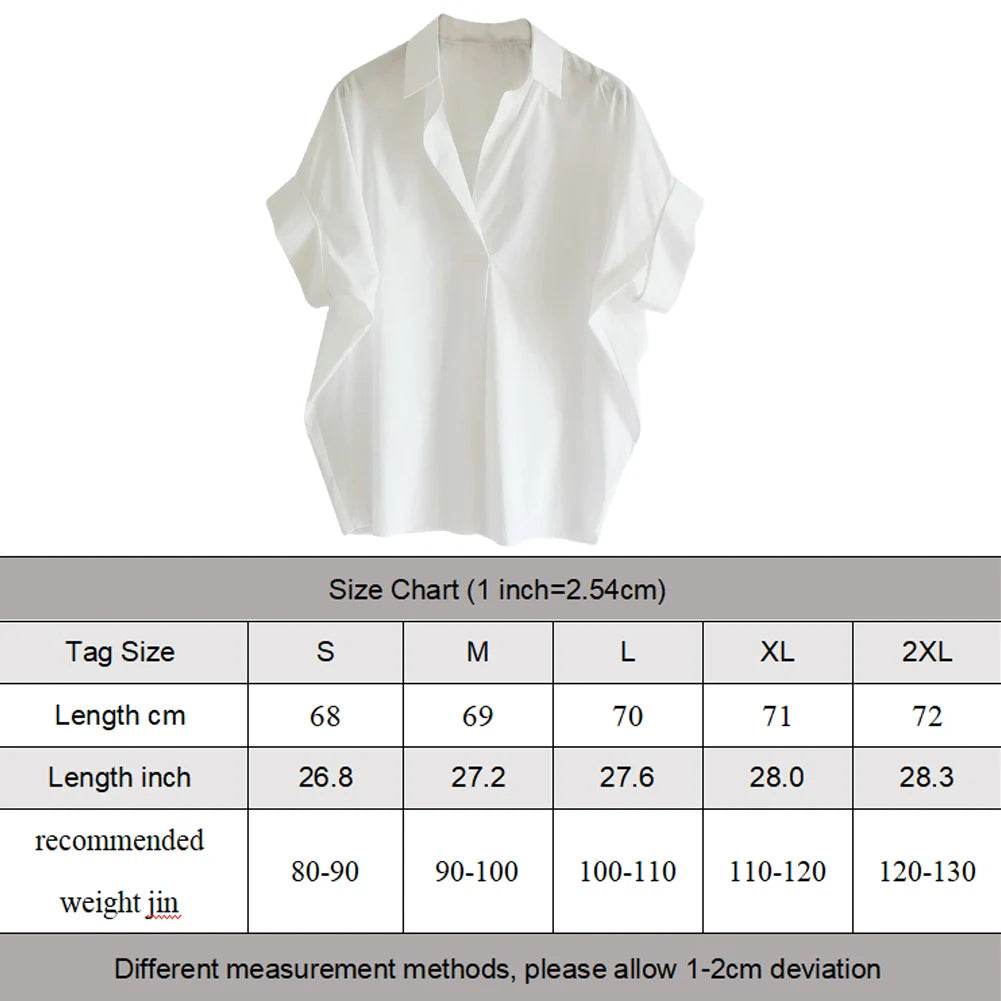 Women's Clothing Thin Blouses Shoulder Drop Loose Turn-down Collar Solid Shirt Button Simplicity-Office Lady Casual Elegant