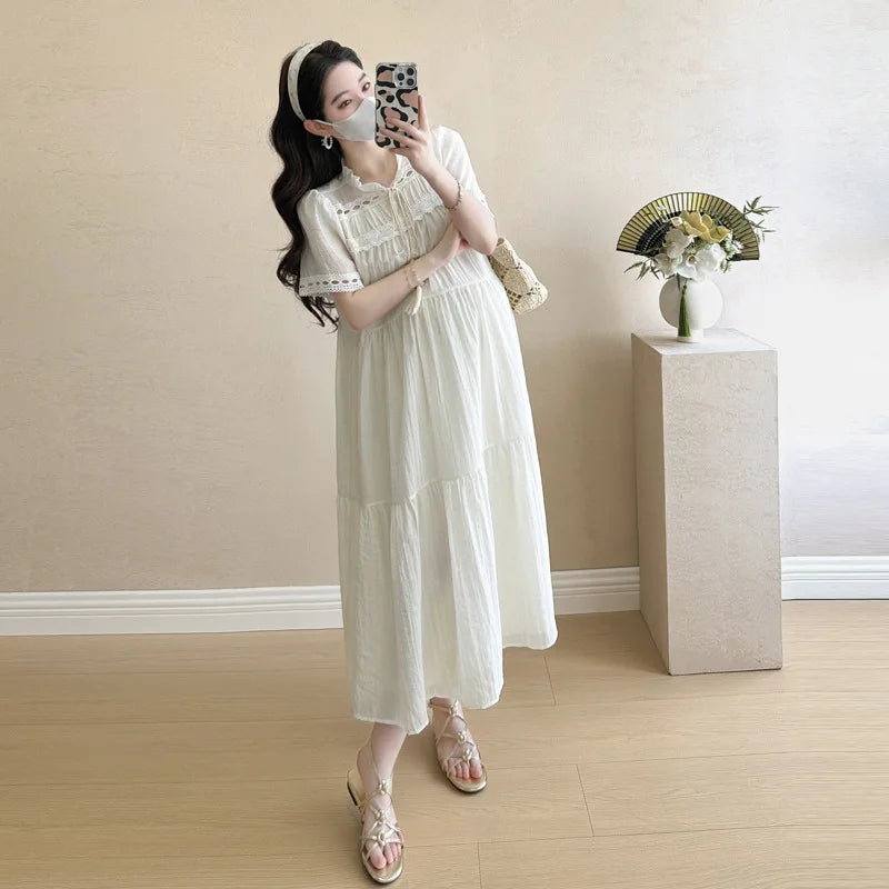Pregnant Women's Clothing 2025 Summer New Fashionable Loose and Age Reducing Temperament Mid Length Dress