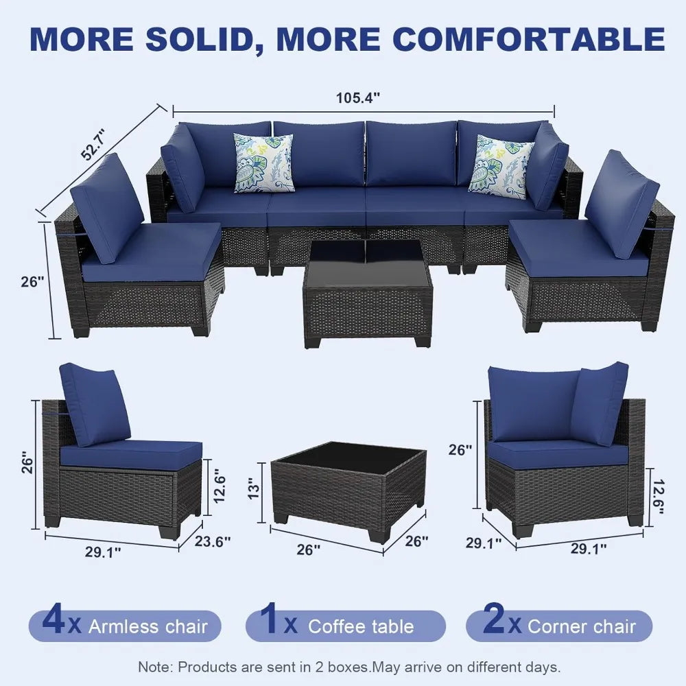 Outdoor Conversation Sectional Rattan Sofa, Patio Furniture Set, with Wicker and Cushions for Garden and Backyard