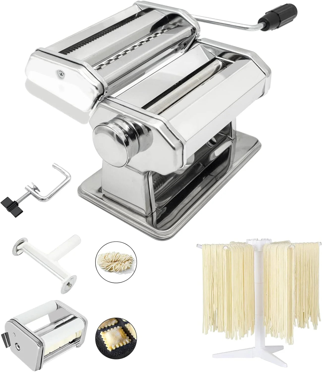 Pasta Maker Set with Ravioli Attachment and Drying Rack