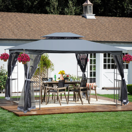 Large Space Outdoor Patio Canopy Tent Gray Top Ventilated Double Roof Mosquito Net Detachable Mesh Screen Lawn Garden Backyard