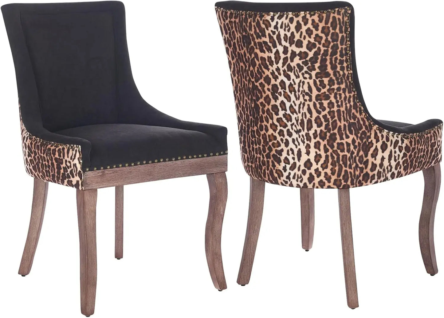 Modern High Back Chairs Set of 2 – Upholstered Fabric Side Seats with Solid Wood Legs, Dining Room Use