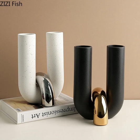 Creative U-shaped Ceramic Vase Flower Pots Desk Decoration Flowers Arrangement Porcelain Floral Vases Room Aesthetic Decor