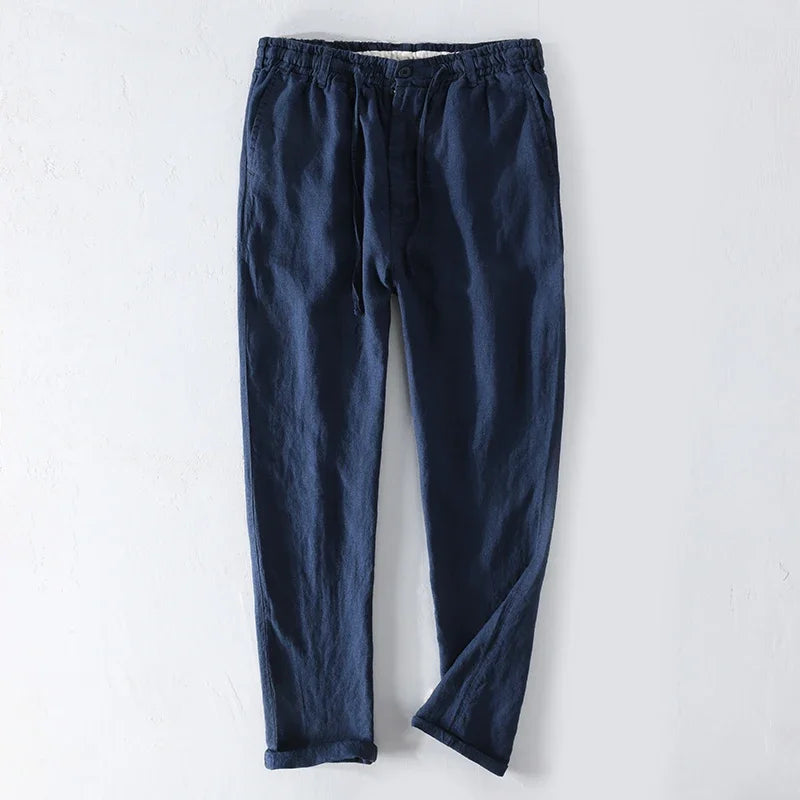 Men Dress Pants Summer New Casual Black Pants Men 100% Pure Linen Loose Fashion  Solid Color Trousers Male Brand Clothing Y2951
