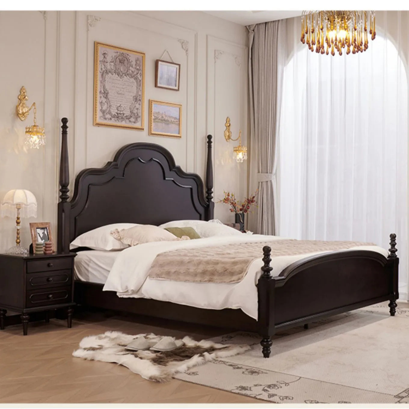 (FAS grade peach blossom core) high-end retro solid wood bed French Anna bed medium antique bed 1.8 double solid wood bed