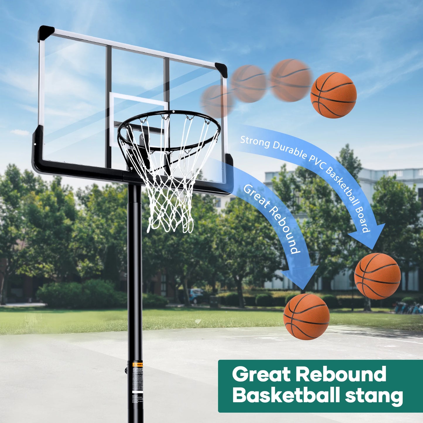 Portable Basketball Hoop 44 inch Goal Basketball Hoop System Height Adjustable 7 ft. 6 in..10 ft. with Indoor Outdoor