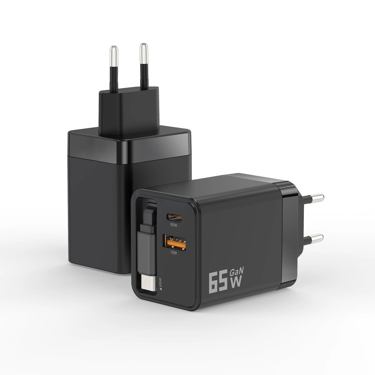 65W GaN Mobile Phone Charger Adapter Built-in Retractable Cable PD Charger Fast Charging Charger Mobile Phone Laptop Charger