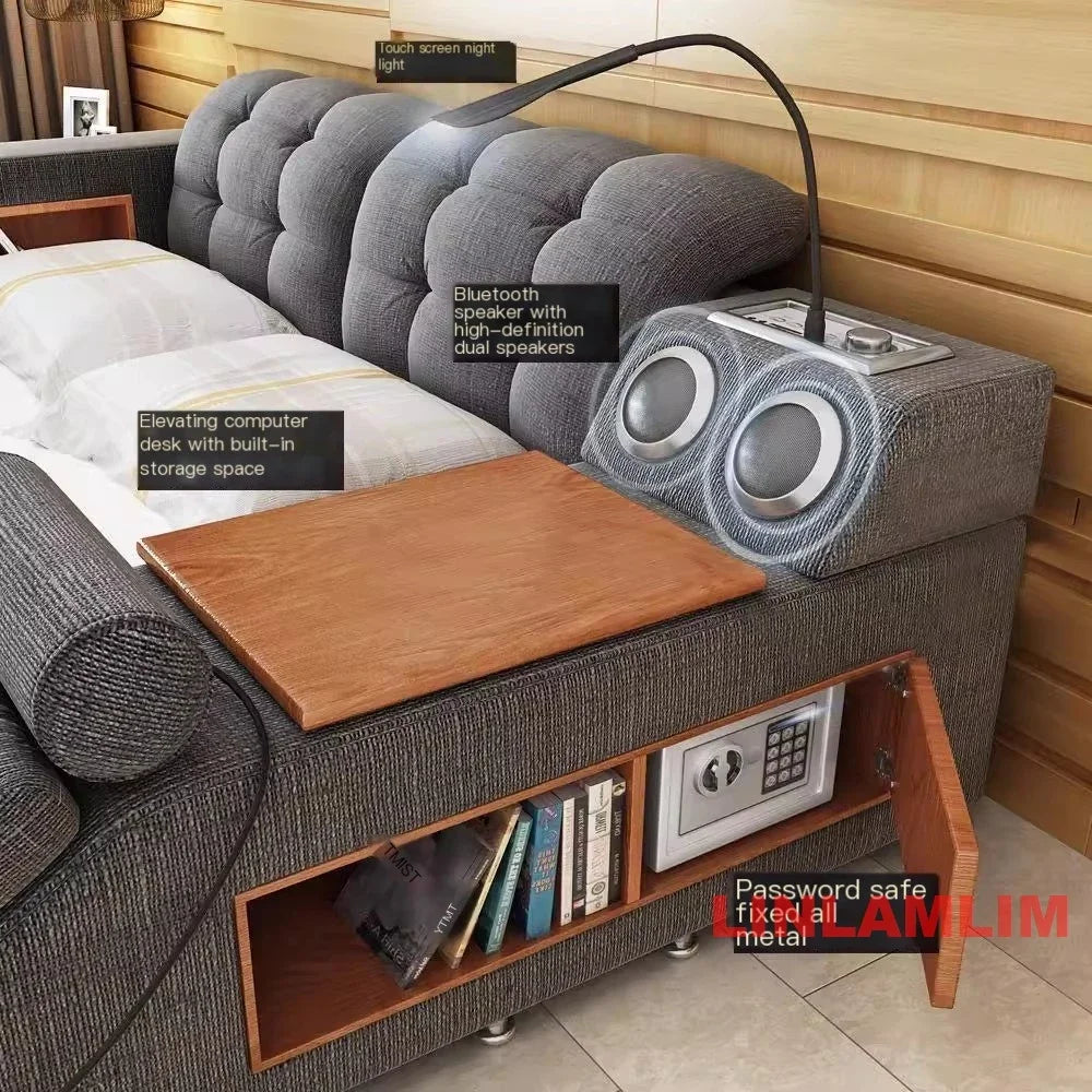 Tech Smart Bed Frame Multifunctional Massage Bed Ultimate Bed,  Fabric / Cloth Tatami Upholstered Bed with Bluetooth Speaker