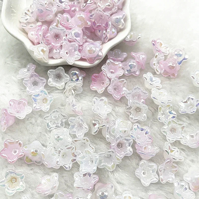 NEW 50pcs 7x13mm Gradual Change Acrylic Bellflower Beads Caps Jewelry Findings Charms Bracelets Spacer Beads for Jewelry Making
