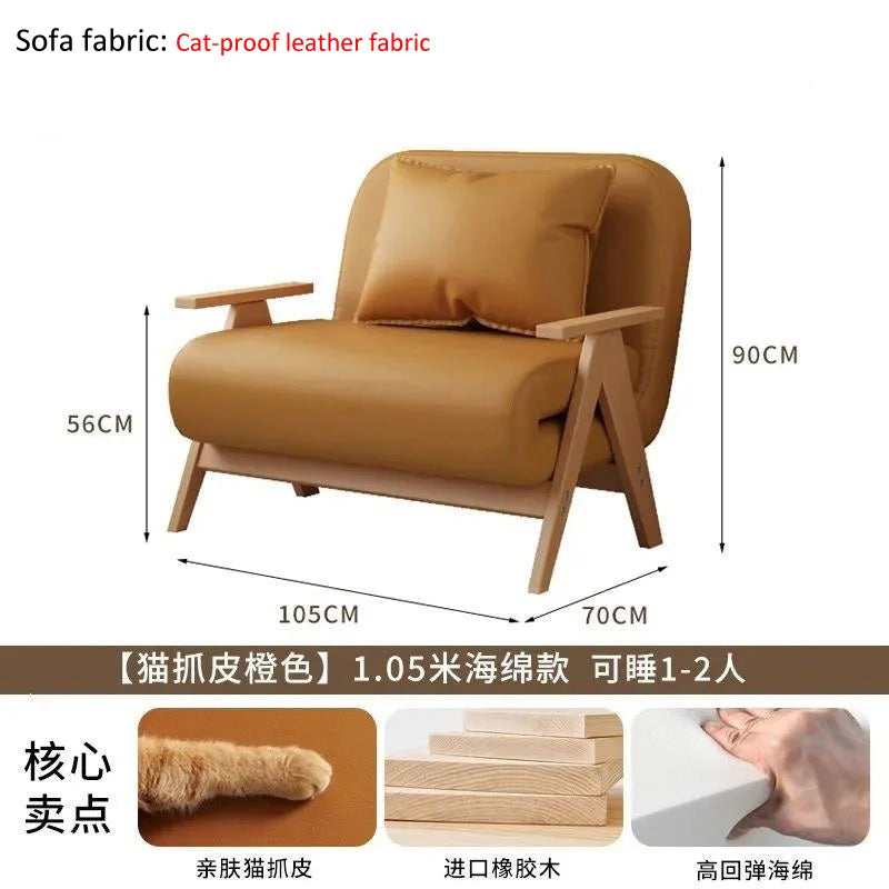 Multifunctional Solid Wood Folding Sofa Bed - Living Room Single Double Foldable Sofa 85/105/125 Cm Various Sizes Available