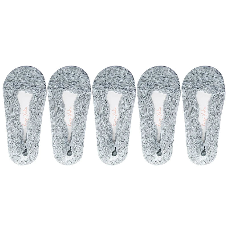 5 Pairs/Lot Socks Women's Ankle Short  No-Show Invisible Foot Summer Thin Cotton Set White Low Cut Boat Lace Silicone Non-Slip