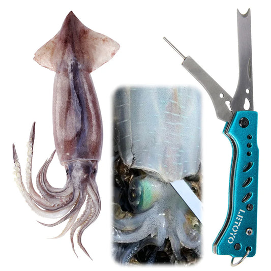 2 in 1 Squid Nerve Cord Cut Fishing Tools Stainless Steel Squid Knife for Webfoot Octopus Cuttlefish Fishing Accessories