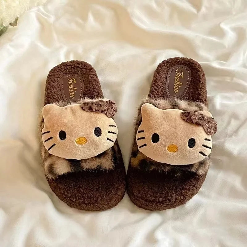 Hellokitty Slippers KT Cat Cartoon Kawaii Cute Home Plush Slippers Anime Fashion Casual Outdoor Ladies Slippers Woman Shoes Gift