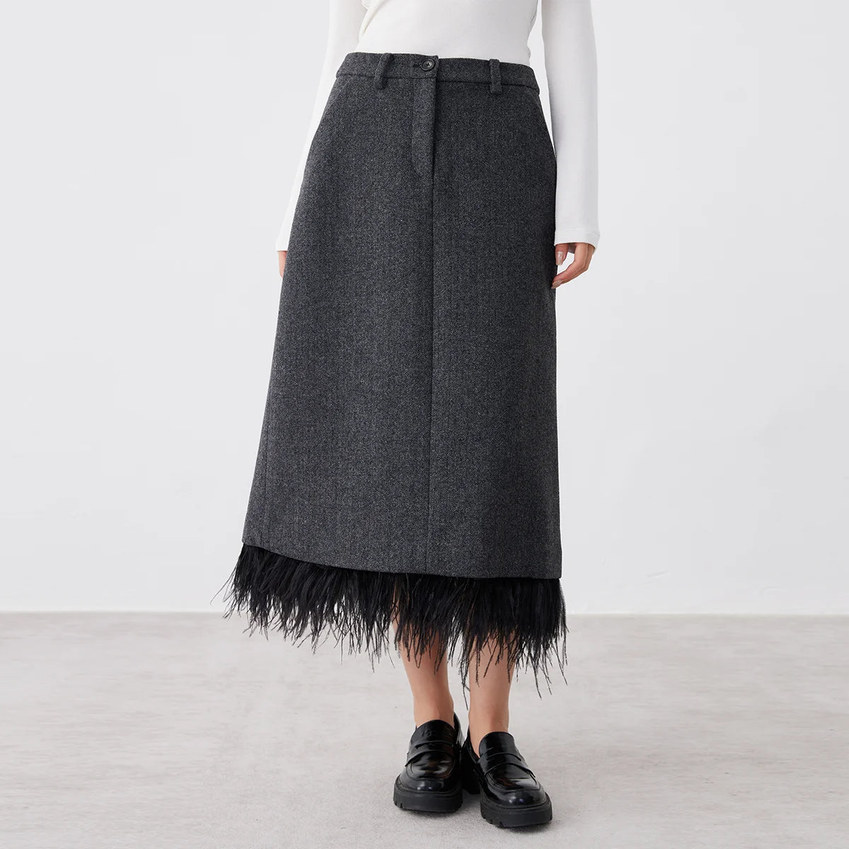 K2622W High quality luxury brand women's clothing 50% wool skirt