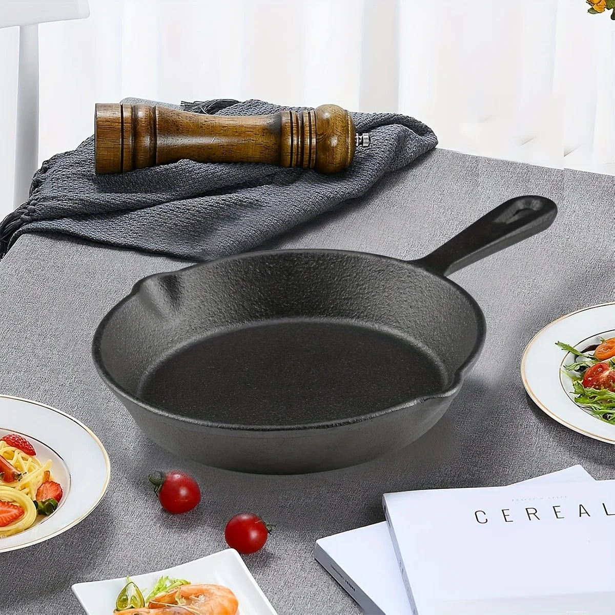 Kitchen Saute Fry Pan, Cast Iron Frying Pan with Heat-Resistant Handle, Pre-Seasoned Pan Cookware for Frying, Saute, Cooking