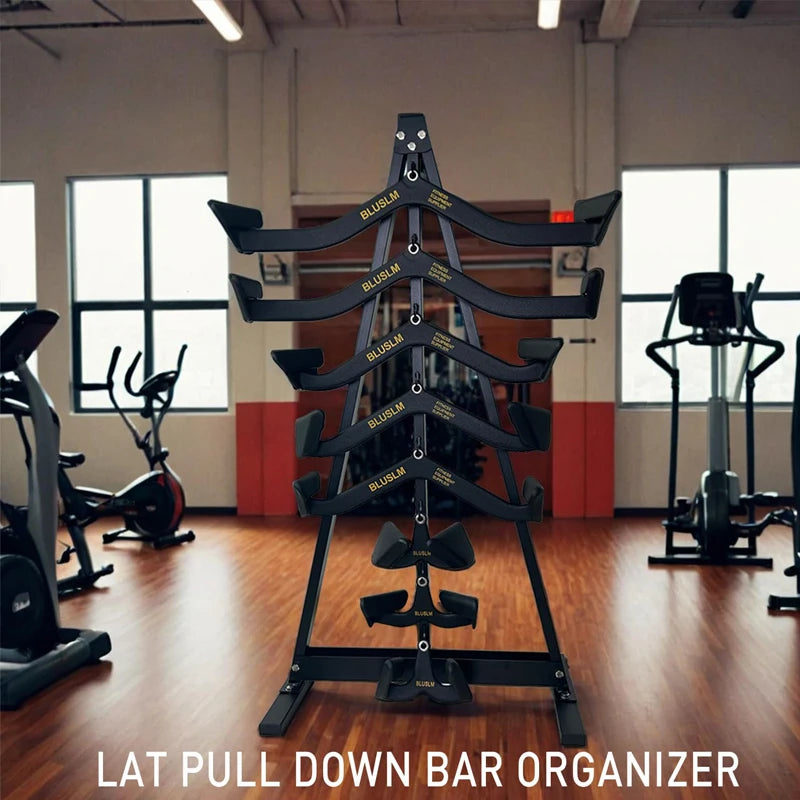 Gym Fitness LAT Pull Down Bar Storage Rack for Mag Grip - Heavy Duty A-Frame Stand for LAT Pulldown Attachments