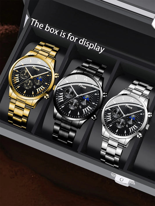 Men's 3-piece watch set, unique personality, fashionable and retro, suitable for daily wear