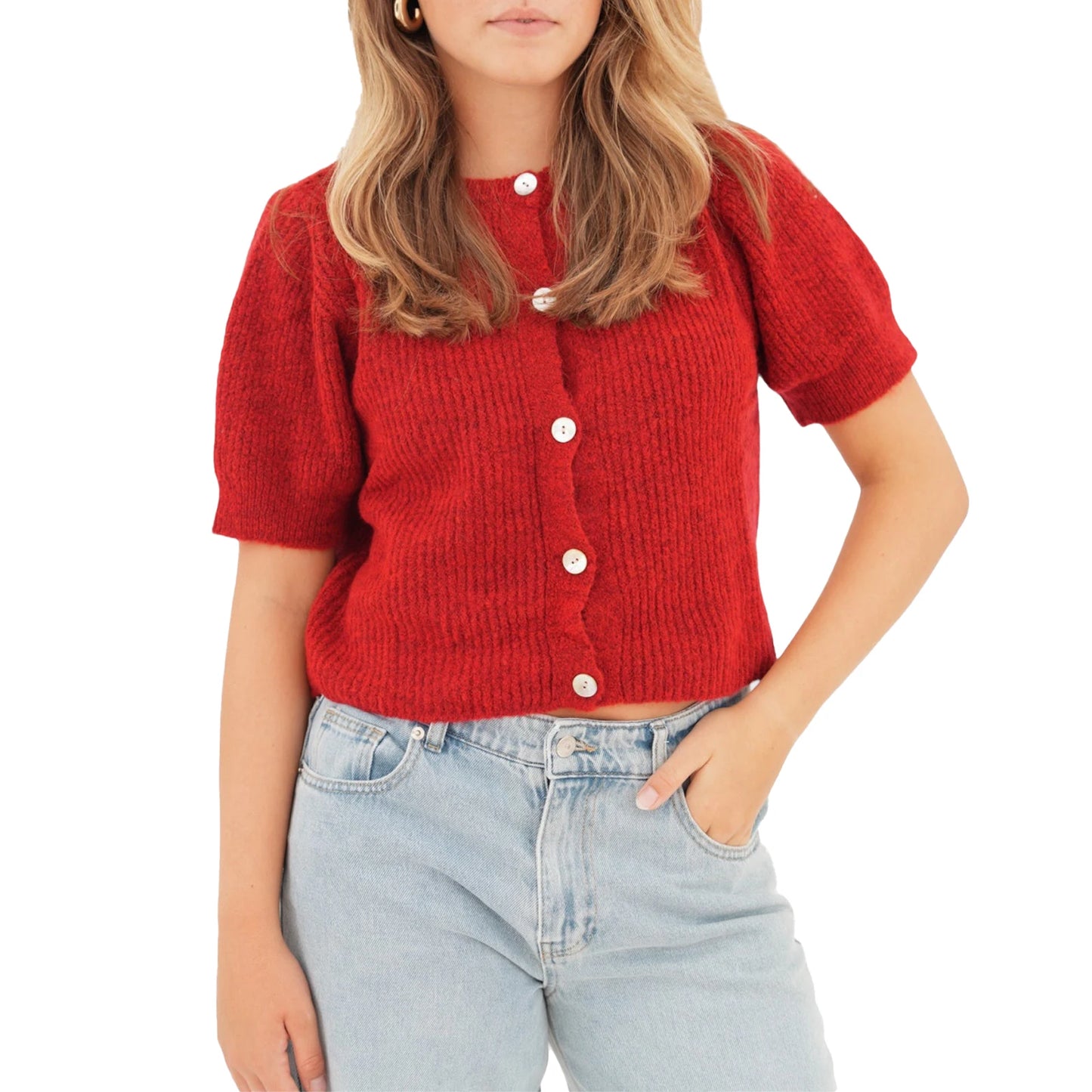 Women s V-Neck Button Down Knit Cardigan Sweater Solid Color Ribbed Loose Fit Short Sleeve Cropped Pullover Top