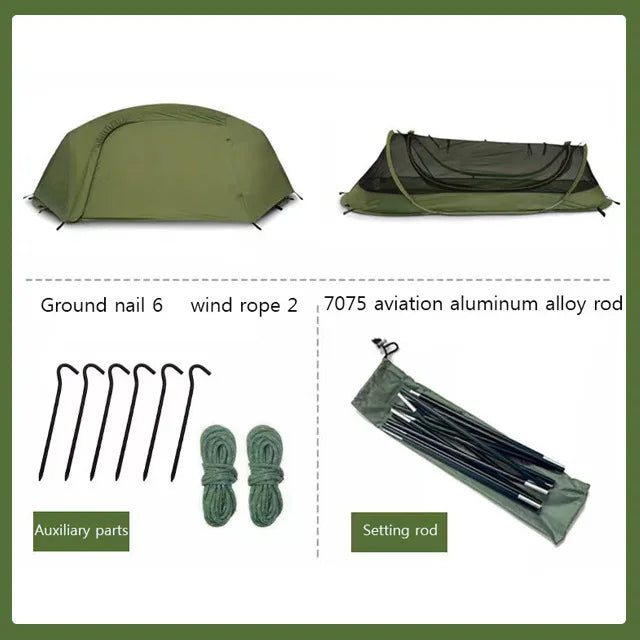 Outdoor Camping Travel Tactical Tent Single Person Field Adventure Folding Rainproof Boat Bed Tent Sunshade Tourist Beach Tent