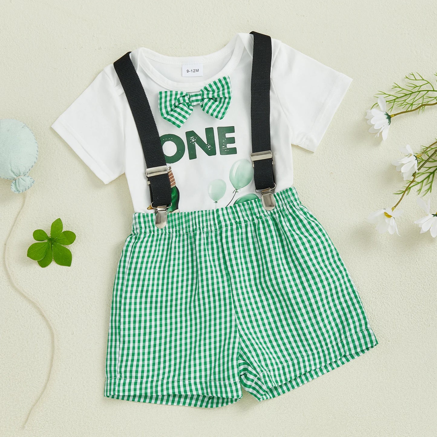Lioraitiin Summer Baby Boys First Birthday Outfit Short Sleeve Duck Romper with Plaid Leaves Print Overall Shorts Outfit