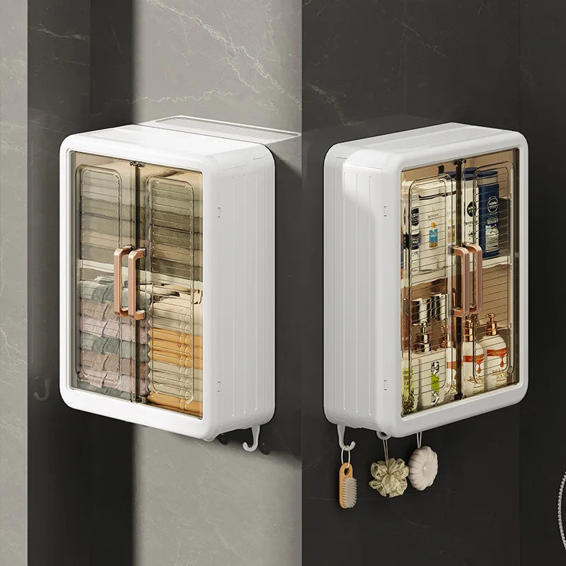 Bathroom Wall Cabinet - No-Drill Magnetic Door Storage Shelf with Dustproof Design, Hanging Organizer for Shower & Toiletries