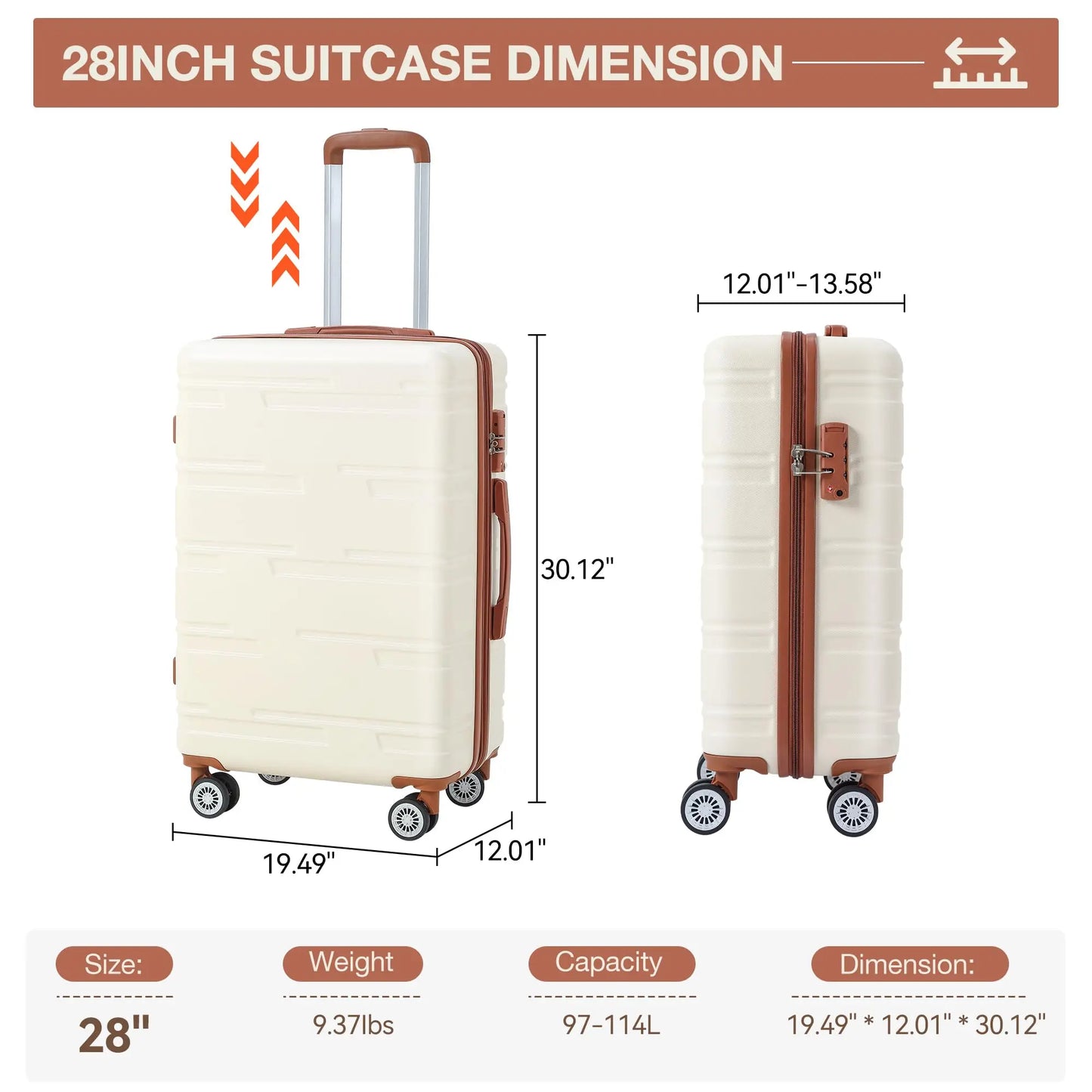 Travel Luggage Trolley Luggage 28 Inch Trolley Suitcase Carry-On Expandable Lightweight Suitcase ABS Hard Case with TSA Lock