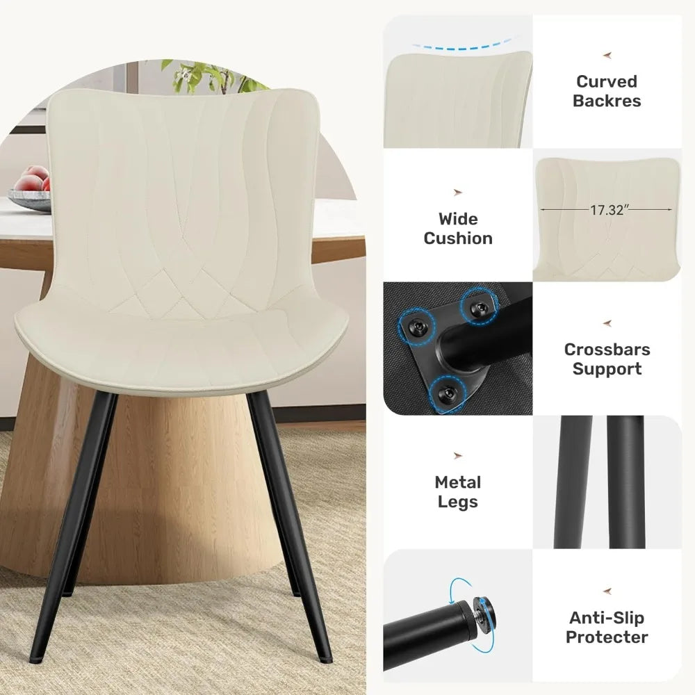 Dining Chair Set of 2 PU Leather Dining Room Chairs Upholstered Comfy Dining Chairs Modern Kitchen Armless Side Chair with Sturd